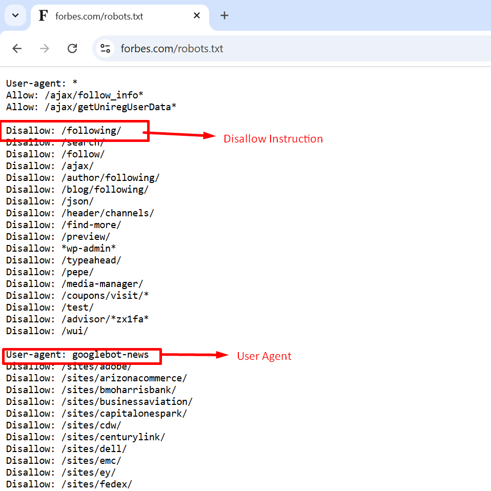 Robots.txt instructions shown in the image