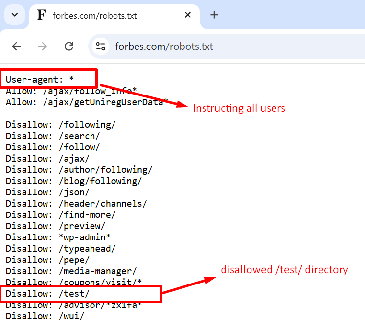 Forbes Robots.txt instructions