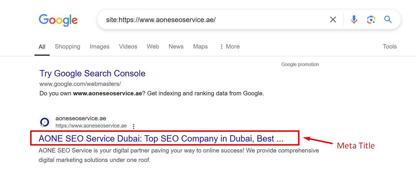 Meta title on SERP